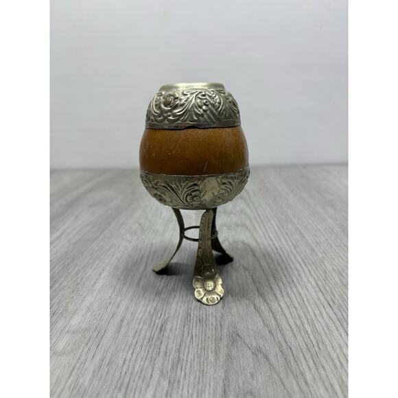 Vintage Yerba Mate Tea Gourd Cup Alpaca Silver - Picture 3 of 7